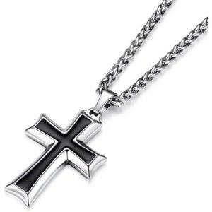 New Mens Stainless Steel Cross Pendant Necklace Basket Chain